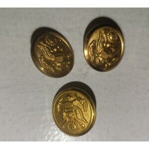 3 Small US Army Dress Uniform Buttons Class A ~ Gold Finish